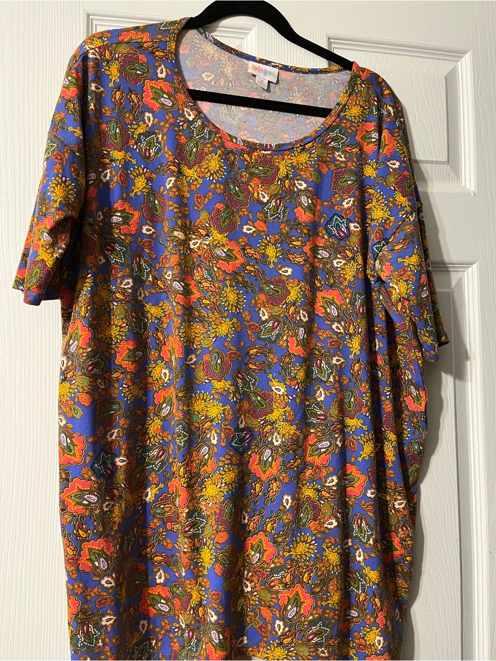Women's Floral Paisley Scoop Neck Dress - Blue/Orange LulaRoe